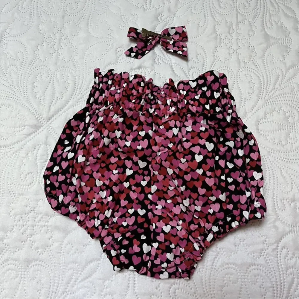 Small Shop Heart Print Bloomers And Bow